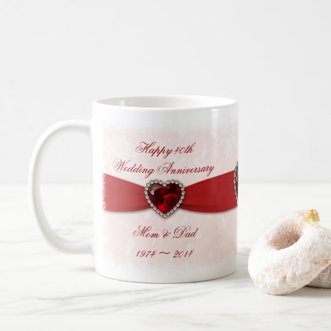 Damask 40th Wedding Anniversary Mug (With Donut)