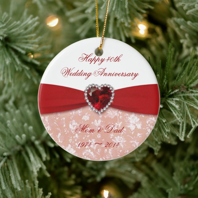 Damask 40th Wedding Anniversary ornament (Tree)