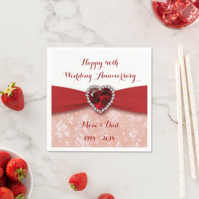 Damask 40th Wedding Anniversary Paper Napkins (Insitu)