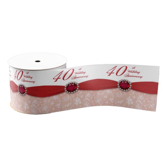 Damask 40th Wedding Anniversary Ribbon Grosgrain Ribbon (Spool)