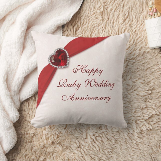 Damask 40th Wedding Anniversary Throw Pillow (Blanket)