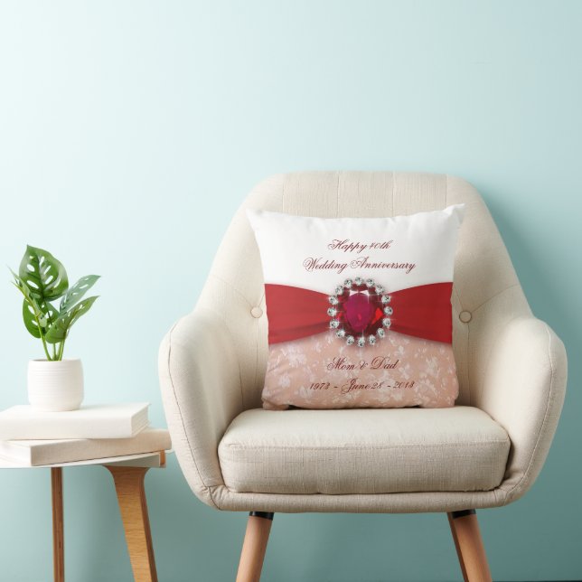 Damask 40th Wedding Anniversary Throw Pillow (Chair)