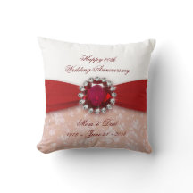 Damask 40th Wedding Anniversary Throw Pillow