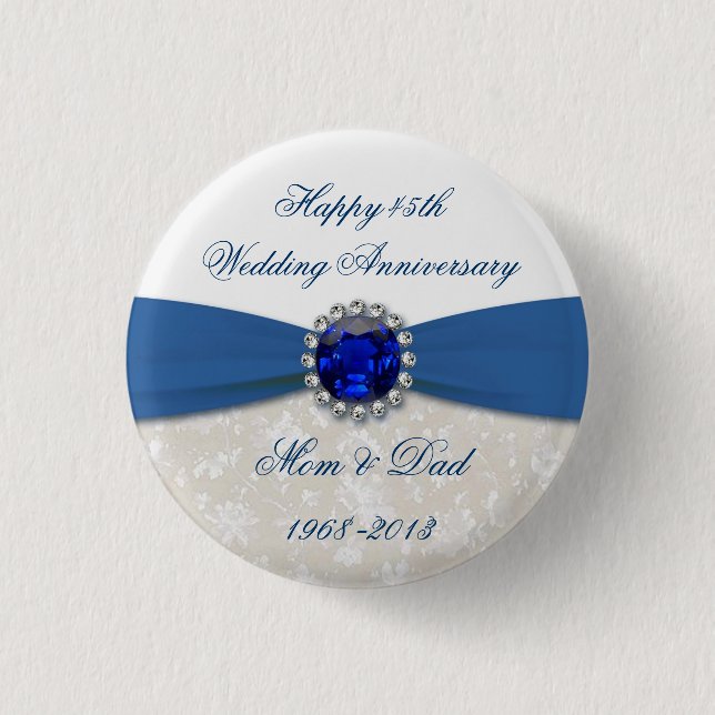Damask 45th Wedding Anniversary Button (Front)