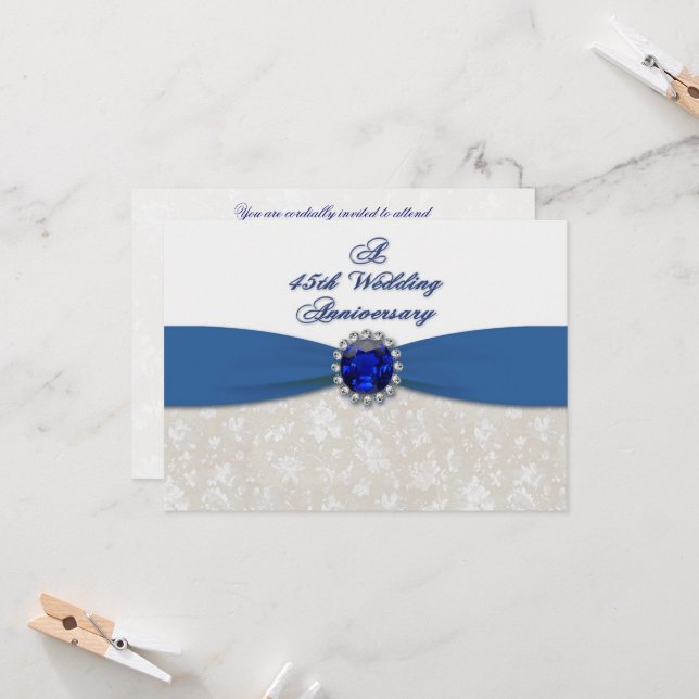 Damask 45th Wedding Anniversary Invitation (Front/Back In Situ)