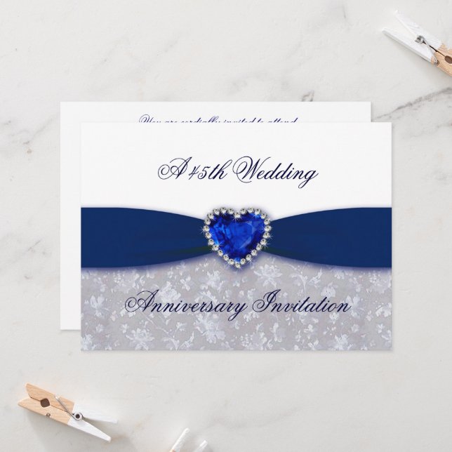 Damask 45th Wedding Anniversary Invitation (Front/Back In Situ)