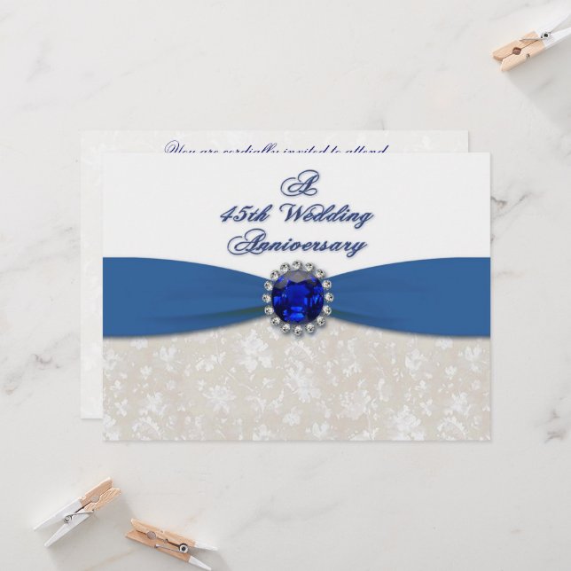 Damask 45th Wedding Anniversary Invitation (Front/Back In Situ)
