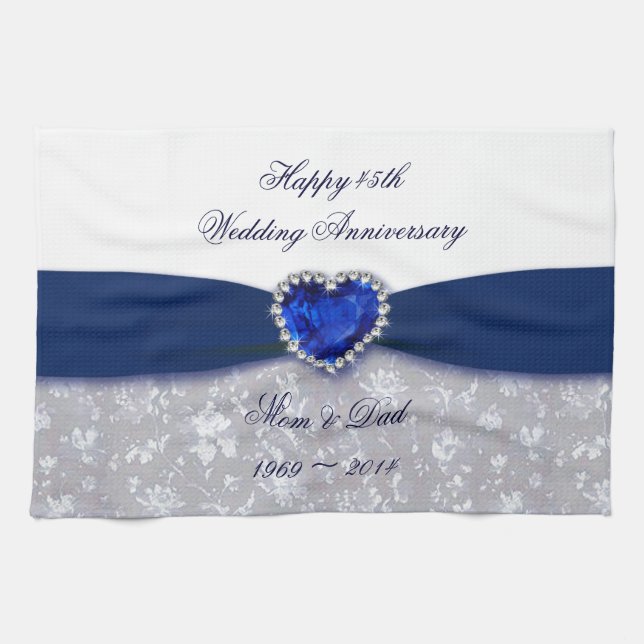 Damask 45th Wedding Anniversary Kitchen Towel (Horizontal)