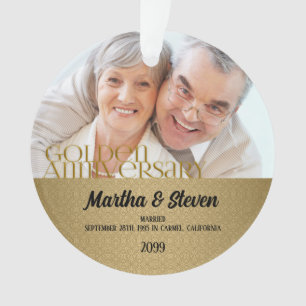 Damask 50th Golden Anniversary Photo Christmas Ornament