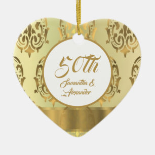 Damask 50th Golden wedding Anniversary Ceramic Tree Decoration