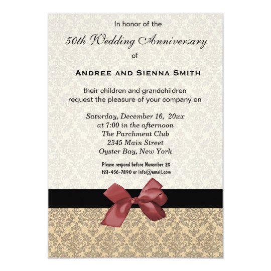 Damask 50th Wedding Anniversary Card