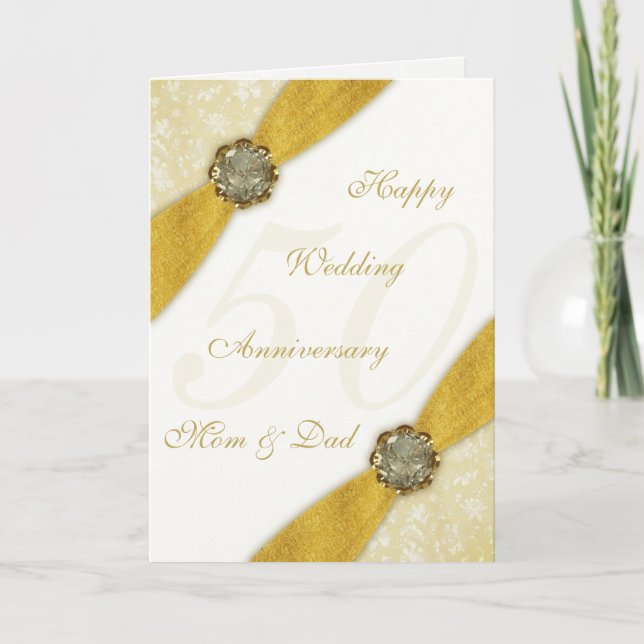 Damask 50th Wedding Anniversary Greeting Card (Front)
