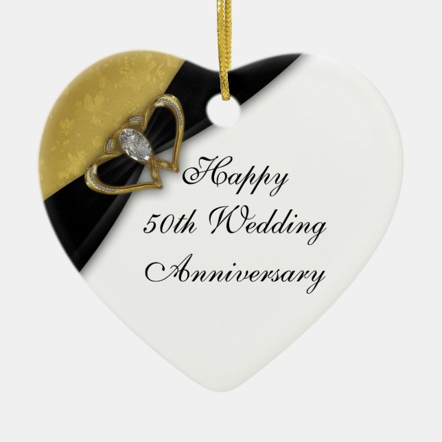 Damask 50th Wedding Anniversary Heart Ornament (Front)