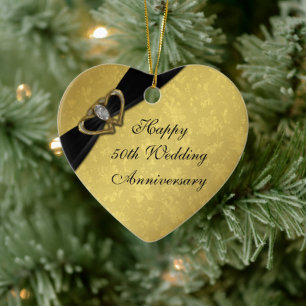 Damask 50th Wedding Anniversary Heart Ornament