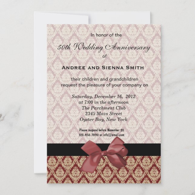 Damask 50th Wedding Anniversary Invitation (Front)