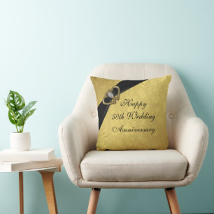 Damask 50th Wedding Anniversary Throw Pillow