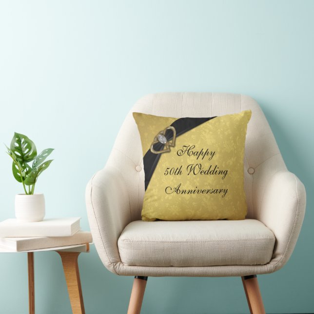 Damask 50th Wedding Anniversary Throw Pillow (Chair)
