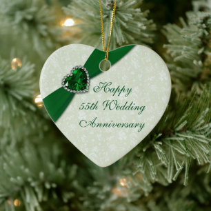 Damask 55th Wedding Anniversary Heart Ornament