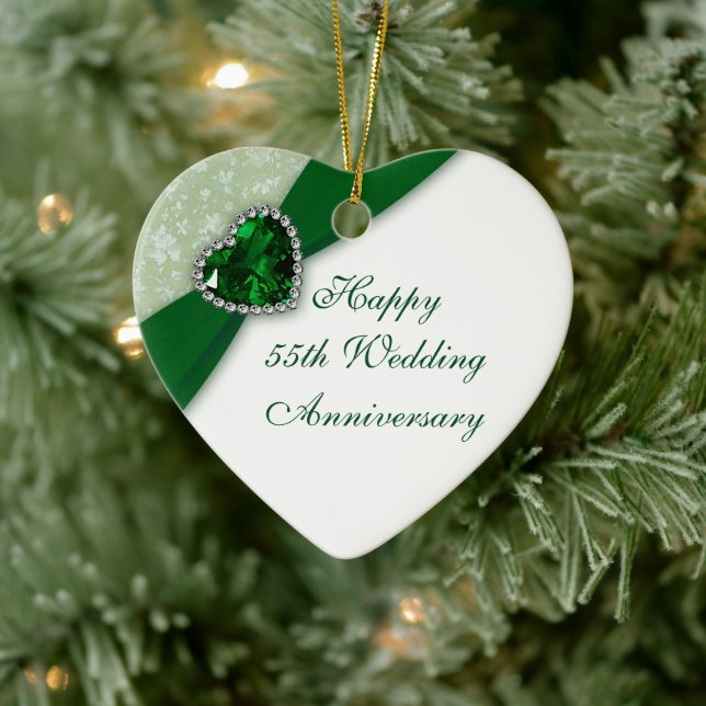 Damask 55th Wedding Anniversary Heart Ornament (Tree)