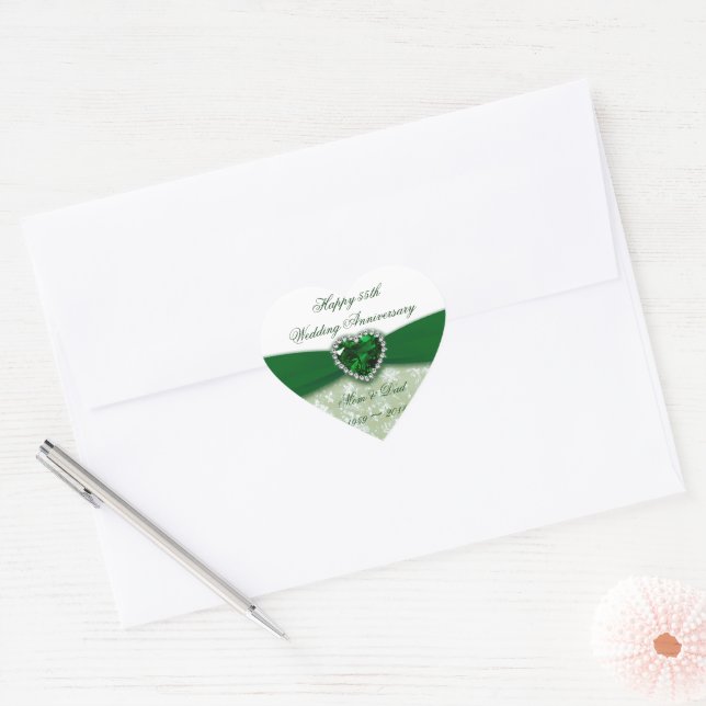 Damask 55th Wedding Anniversary Heart Sticker (Envelope)