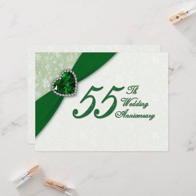 Damask 55th Wedding Anniversary Invitation (Front/Back In Situ)