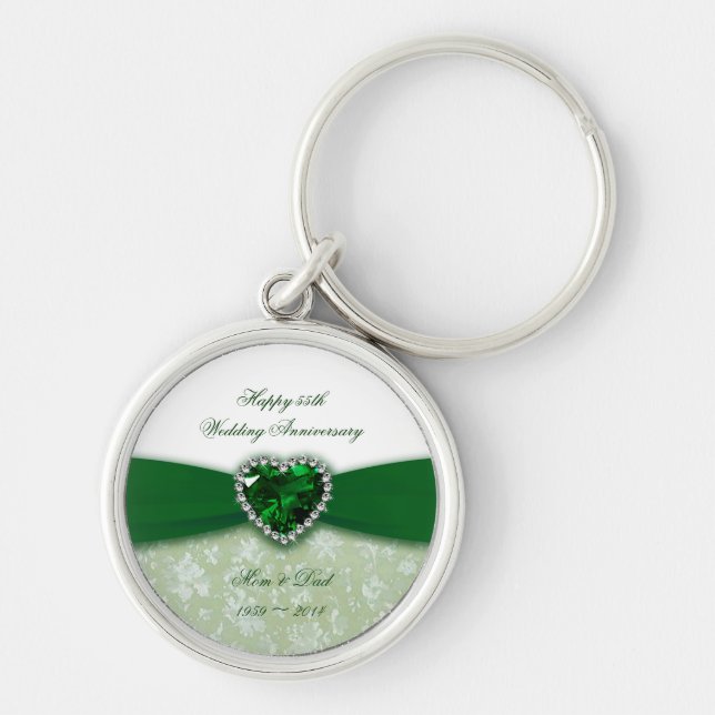 Damask 55th Wedding Anniversary Key Ring (Front)