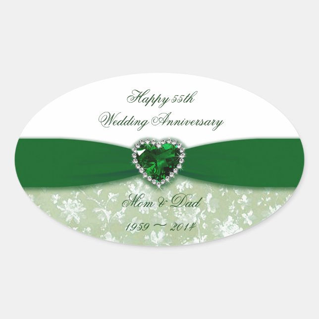 Damask 55th Wedding Anniversary Oval Sticker (Front)