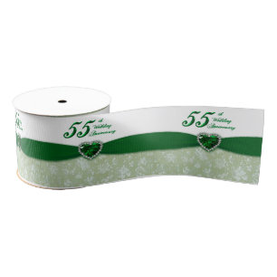 Damask 55th Wedding Anniversary Ribbon Grosgrain Ribbon