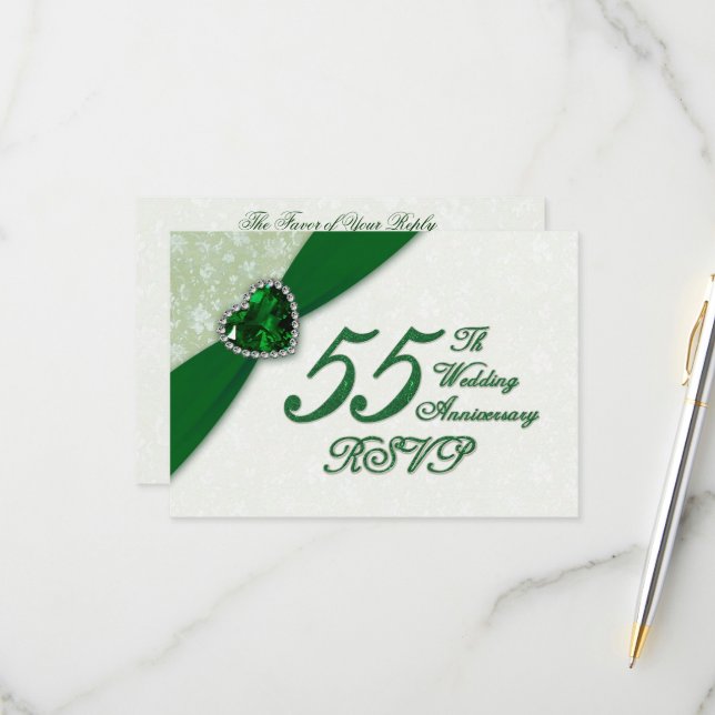 Damask 55th Wedding Anniversary RSVP Card (Front/Back In Situ)