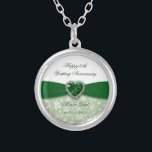 Damask 55th Wedding Anniversary Silver Plated Necklace<br><div class="desc">A Digitalbcon Images Design featuring an emerald green and white colour and damask design theme with a variety of custom images, shapes, patterns, styles and fonts in this one-of-a-kind "Damask 55th Wedding Anniversary Design". With this attractive and elegant design choice you'll have all your decorations, gift ideas and party favours...</div>