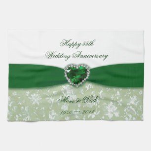Damask 55th Wedding Anniversary Tea Towel