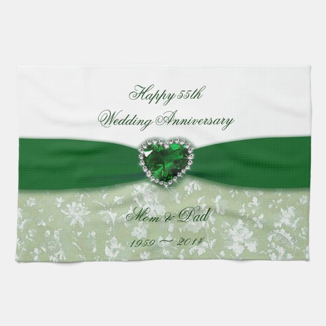 Damask 55th Wedding Anniversary Tea Towel (Horizontal)