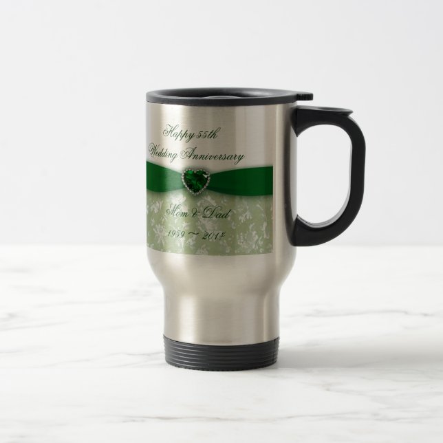 Damask 55th Wedding Anniversary Travel Mug (Right)