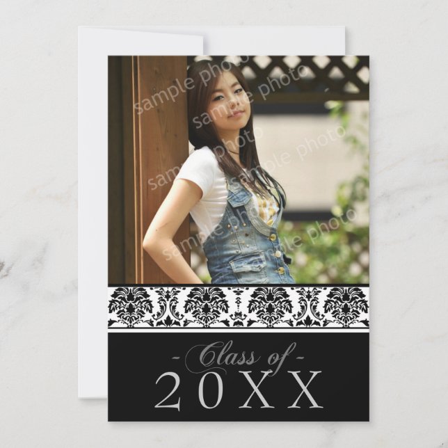 Damask 5x7 Graduation Announcement (black/white) (Front)