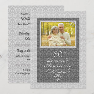 Damask 60th Diamond Wedding Anniversary Party Invitation
