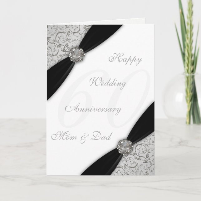 Damask 60th Wedding Anniversary Greeting Card (Front)