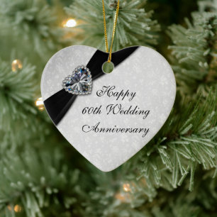 Damask 60th Wedding Anniversary Heart Ornament