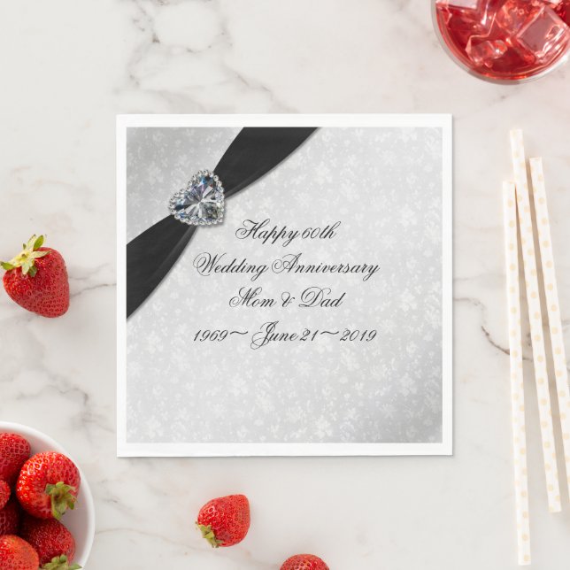 Damask 60th Wedding Anniversary Napkin (Insitu)