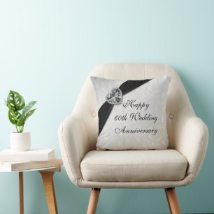 Damask 60th Wedding Anniversary Throw Pillow