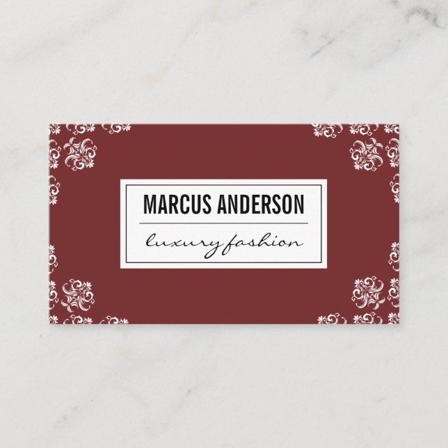 Damask Accent / Red Business Card (Front)