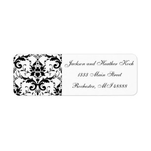 Damask Address Labels Black White Wedding Formal
