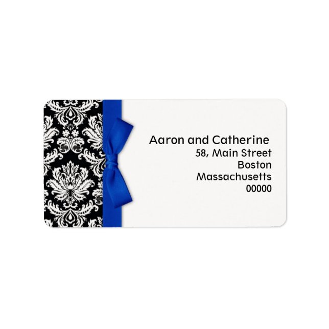 Damask Address Labels with Blue Bow (Front)