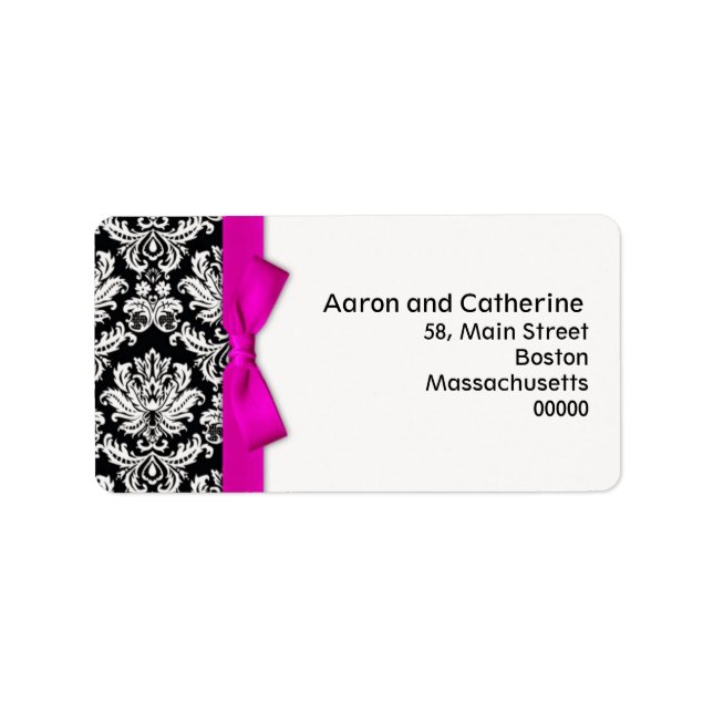 Damask Address Labels with Hot Pink Bow (Front)