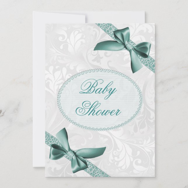 Damask and Bows Baby Shower Invitation (Front)