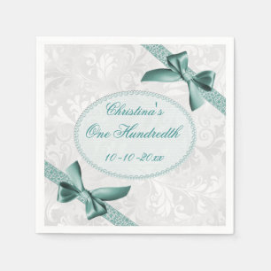 Damask and Bows One Hundredth Birthday Serviettes Napkin