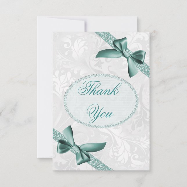 Damask and Bows Thank You Card (Front)