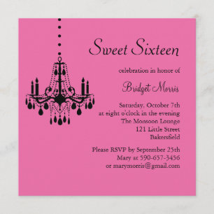 Damask and Crystals Birthday Invitation (fuchsia)