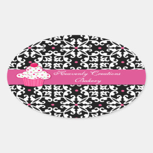 Damask and Cupcake Bakery Box Stickers