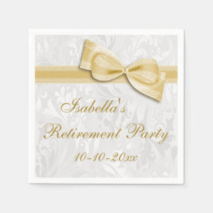 Damask and Gold Faux Bow Retirement Napkin
