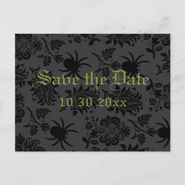 Damask and Green Save the Date Postcard (Front)